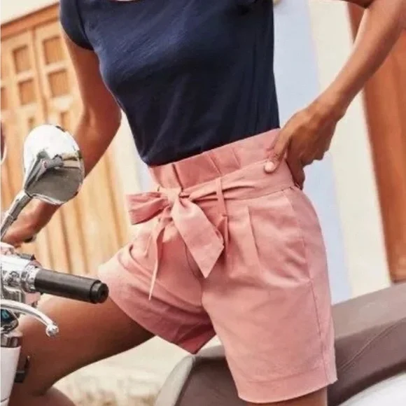 Classic Boden St Ives Linen Paper Bag Shorts Size 12  Pink Belted Pockets - Picture 5 of 5